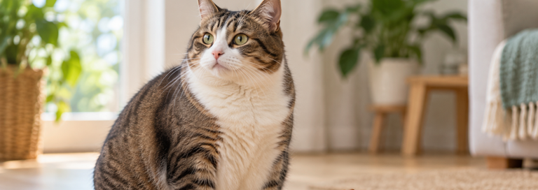 Gezonde Kat Naast Een Overvolle Voerbak